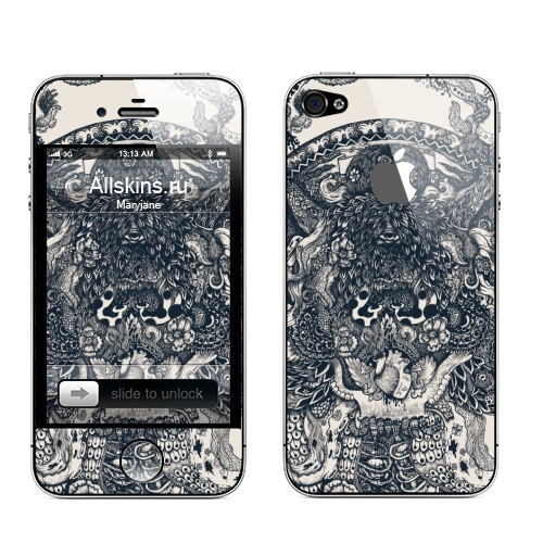 Наклейка на Телефон Apple iPhone 4S, 4 (с яблоком) Морское чудовище,  купить в Москве – интернет-магазин Allskins, сюрреализм, графика, осьминог, щупальца, темный, треугольник, глаз, монстры