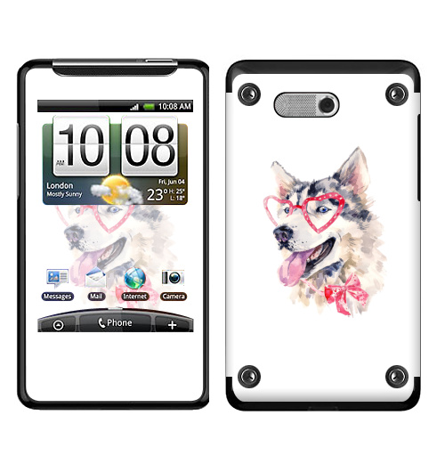 Наклейка на Телефон HTC HTC Gratia Модная собака,  купить в Москве – интернет-магазин Allskins, крутые животные, милые животные, мило, хаски, розовый, очки, акварель, собаки, детские