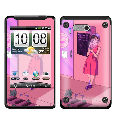 Наклейка на Телефон HTC HTC Gratia Розовый вечер,  купить в Москве – интернет-магазин Allskins, розовый, кафе, девушка, улица, искусство, молота, вечер