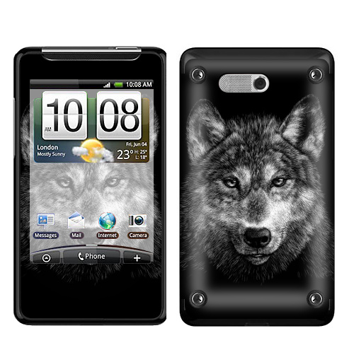 Наклейка на Телефон HTC HTC Gratia Волчище,  купить в Москве – интернет-магазин Allskins, морда, животные, волк, полностьючерный, 300 Лучших работ