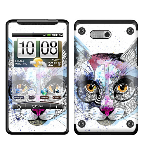Наклейка на Телефон HTC HTC Gratia Кошка графика,  купить в Москве – интернет-магазин Allskins, милые животные, акварель, персонажи, графика, животные, кошка