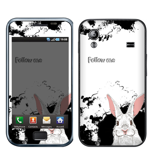 Наклейка на Телефон Samsung Galaxy Ace (S5830) Следуй за белым кроликом,  купить в Москве – интернет-магазин Allskins, надписи на английском, заяц, белый, графика, надписи, черный, черно-белое, кролики, животные, зима