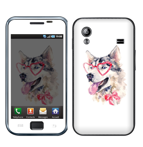 Наклейка на Телефон Samsung Galaxy Ace (S5830) Модная собака,  купить в Москве – интернет-магазин Allskins, крутые животные, милые животные, мило, хаски, розовый, очки, акварель, собаки, детские
