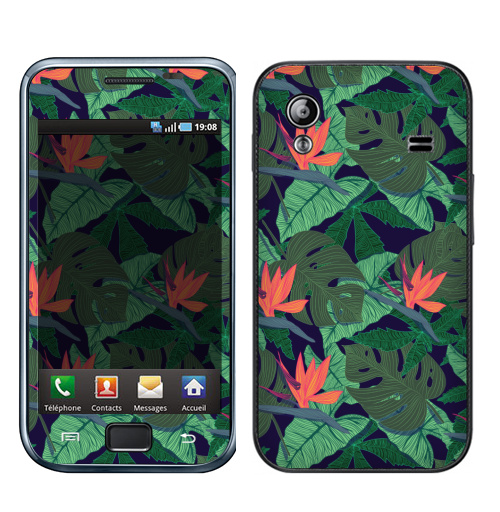 Наклейка на Телефон Samsung Galaxy Ace (S5830) Тропический паттерн,  купить в Москве – интернет-магазин Allskins, сочный, монстера, птицы, рай, цветы, текстура, паттерн, джунгли, тропики