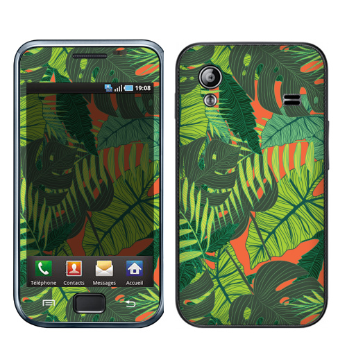 Наклейка на Телефон Samsung Galaxy Ace (S5830) Тропический принт,  купить в Москве – интернет-магазин Allskins, дистья, монстера, монстры, птицы, цветы, текстура, паттерн, джунгли, тропики