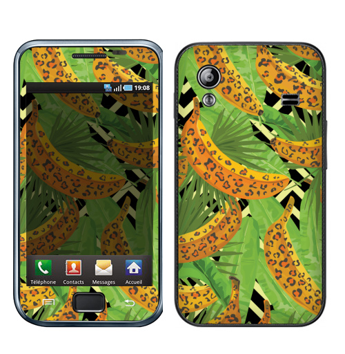Наклейка на Телефон Samsung Galaxy Ace (S5830) Паттерн с банами,  купить в Москве – интернет-магазин Allskins, зеленый, текстура, хищник, джунгли, листья, тропики, паттерн, леопард, банан