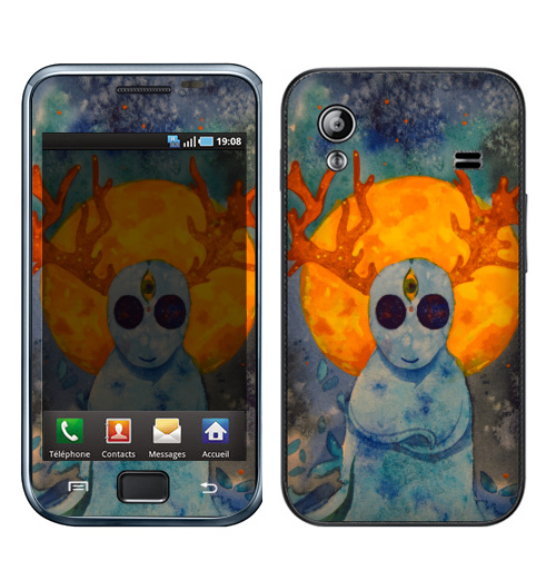 Наклейка на Телефон Samsung Galaxy Ace (S5830) Дух,  купить в Москве – интернет-магазин Allskins, дух, привидение, олень, призрак, луна, желтое, голубой, космос, звезда