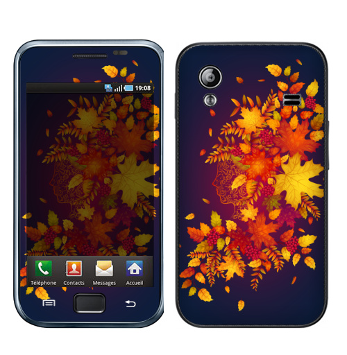 Наклейка на Телефон Samsung Galaxy Ace (S5830) Дух осени,  купить в Москве – интернет-магазин Allskins, осень, листья, рыжий, девушка, рябина, деревья, природа, винтаж, лес