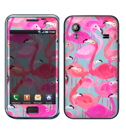 Наклейка на Телефон Samsung Galaxy Ace (S5830) Фламинго Серый фон,  купить в Москве – интернет-магазин Allskins, мило, птицы, фламинго, розовый, фуксия, сердце, тропики, лето, текстура, фауна
