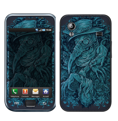 Наклейка на Телефон Samsung Galaxy Ace (S5830) Доктор чума,  купить в Москве – интернет-магазин Allskins, череп, татуировки, ночь, чума, мужик, графика, голубой, синий