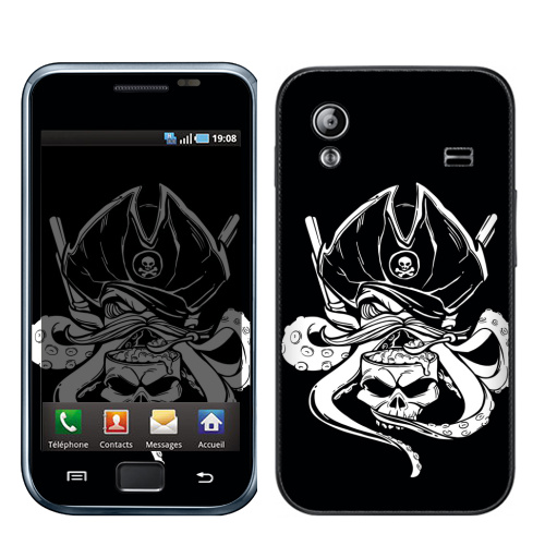 Наклейка на Телефон Samsung Galaxy Ace (S5830) Осьминог-пират,  купить в Москве – интернет-магазин Allskins, осьминог, пират, мозг, шляпа, усы, еда, ест, оружие, графика