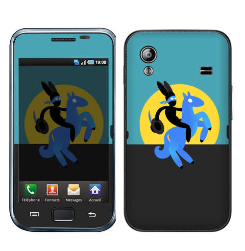 Наклейка на Телефон Samsung Galaxy Ace (S5830) Синийконь,  купить в Москве – интернет-магазин Allskins, черный, зорро, синий, лошадь, заяц