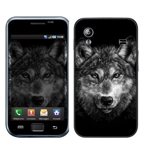 Наклейка на Телефон Samsung Galaxy Ace (S5830) Волчище,  купить в Москве – интернет-магазин Allskins, морда, животные, волк, полностьючерный, 300 Лучших работ