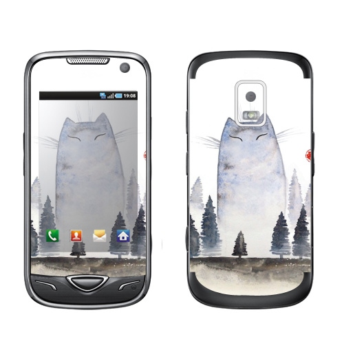 Наклейка на Телефон Samsung B7722 Кот туманный,  купить в Москве – интернет-магазин Allskins, акварель, туман, лес, кошка