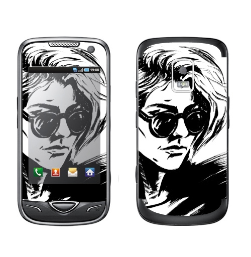 Наклейка на Телефон Samsung B7722 Блэк-н-уайт лэйди,  купить в Москве – интернет-магазин Allskins, черный, белый, девушка, волосы, очки
