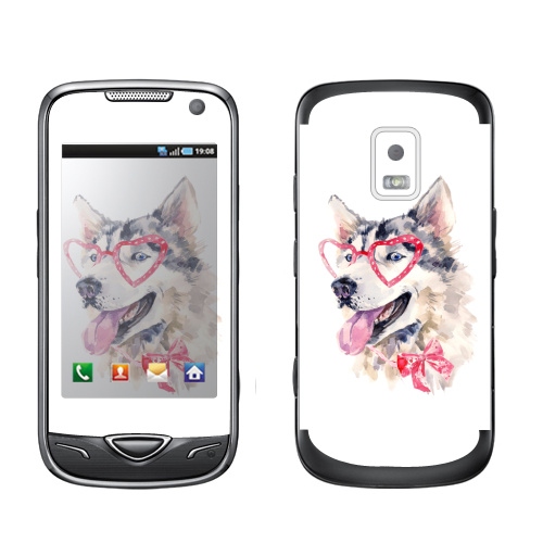 Наклейка на Телефон Samsung B7722 Модная собака,  купить в Москве – интернет-магазин Allskins, крутые животные, милые животные, мило, хаски, розовый, очки, акварель, собаки, детские