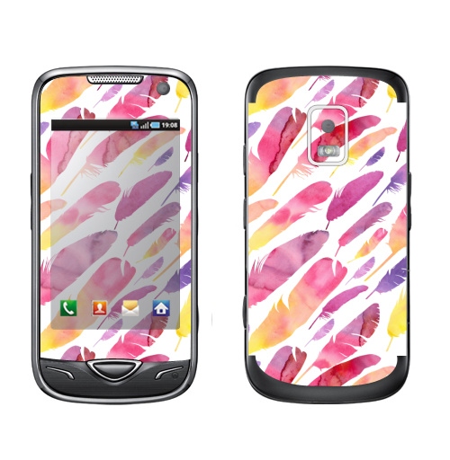 Наклейка на Телефон Samsung B7722 Акварельные перышки на белом фоне,  купить в Москве – интернет-магазин Allskins, перья, фиолетовый, сиреневый, лимонный, розовый, градиент, текстура, акварель