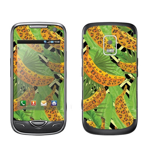 Наклейка на Телефон Samsung B7722 Паттерн с банами,  купить в Москве – интернет-магазин Allskins, зеленый, текстура, хищник, джунгли, листья, тропики, паттерн, леопард, банан