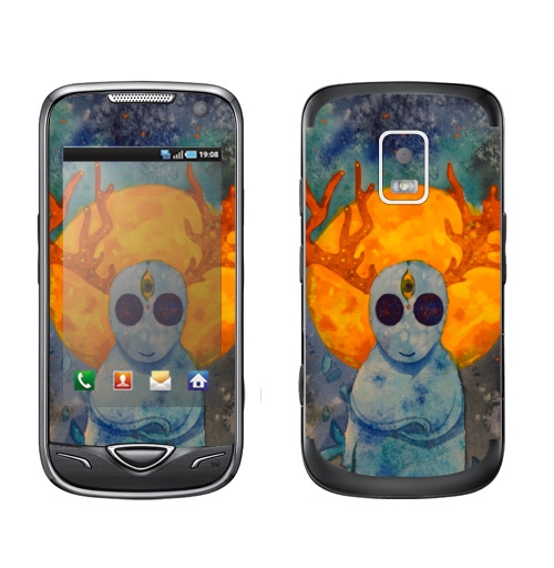 Наклейка на Телефон Samsung B7722 Дух,  купить в Москве – интернет-магазин Allskins, дух, привидение, олень, призрак, луна, желтое, голубой, космос, звезда