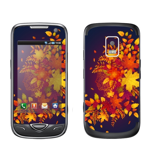 Наклейка на Телефон Samsung B7722 Дух осени,  купить в Москве – интернет-магазин Allskins, осень, листья, рыжий, девушка, рябина, деревья, природа, винтаж, лес