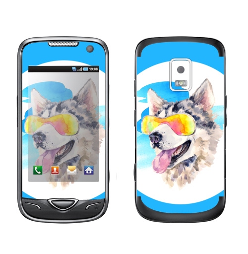 Наклейка на Телефон Samsung B7722 Хаски сноубордист,  купить в Москве – интернет-магазин Allskins, крутые животные, мило, животные, персонажи, собаки, хаски, акварель, детские, соба, милые животные