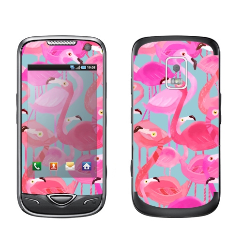 Наклейка на Телефон Samsung B7722 Фламинго Серый фон,  купить в Москве – интернет-магазин Allskins, мило, птицы, фламинго, розовый, фуксия, сердце, тропики, лето, текстура, фауна