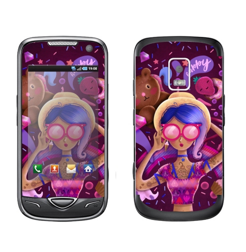 Наклейка на Телефон Samsung B7722 Сладкий,  купить в Москве – интернет-магазин Allskins, сладости, татуировки, вкусный, мило, очки, девушка, розовый