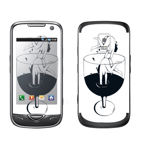 Наклейка на Телефон Samsung B7722 Винишко,  купить в Москве – интернет-магазин Allskins, черно-белое, девушка, графика, вино