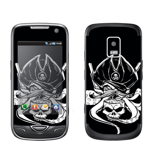 Наклейка на Телефон Samsung B7722 Осьминог-пират,  купить в Москве – интернет-магазин Allskins, осьминог, пират, мозг, шляпа, усы, еда, ест, оружие, графика