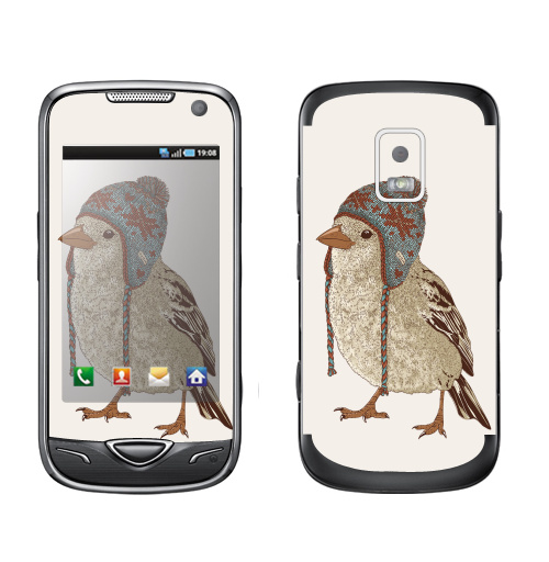 Наклейка на Телефон Samsung B7722 Птица в шапке,  купить в Москве – интернет-магазин Allskins, 300 Лучших работ, пипстер, шапка, птицы, зима, новый год, коричневый, крутые животные