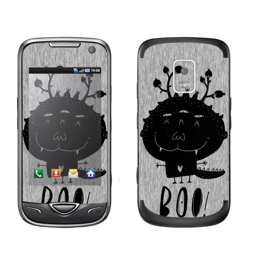 Наклейка на Телефон Samsung B7722 Бууу,  купить в Москве – интернет-магазин Allskins, черно-белое, детские, мило, монстры