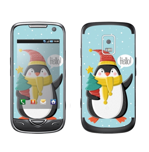 Наклейка на Телефон Samsung B7722 Пингвин с ёлкой,  купить в Москве – интернет-магазин Allskins, шапка, снег, новый год, пингвин, детские