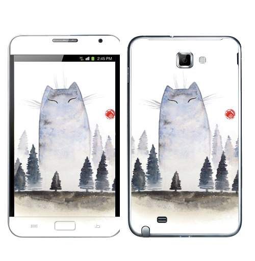 Наклейка на Телефон Samsung Galaxy Note Кот туманный,  купить в Москве – интернет-магазин Allskins, акварель, туман, лес, кошка