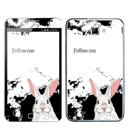 Наклейка на Телефон Samsung Galaxy Note Следуй за белым кроликом,  купить в Москве – интернет-магазин Allskins, надписи на английском, заяц, белый, графика, надписи, черный, черно-белое, кролики, животные, зима