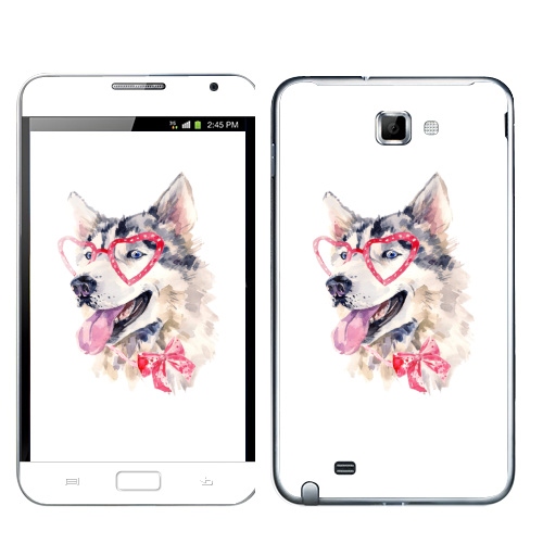 Наклейка на Телефон Samsung Galaxy Note Модная собака,  купить в Москве – интернет-магазин Allskins, крутые животные, милые животные, мило, хаски, розовый, очки, акварель, собаки, детские