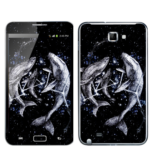 Наклейка на Телефон Samsung Galaxy Note Межгалактические киты,  купить в Москве – интернет-магазин Allskins, полностьючерный, небо, животные, ночь, звезда, космос, киты