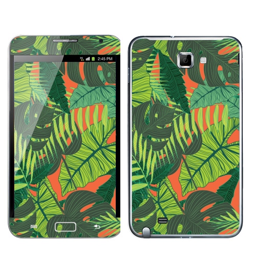 Наклейка на Телефон Samsung Galaxy Note Тропический принт,  купить в Москве – интернет-магазин Allskins, дистья, монстера, монстры, птицы, цветы, текстура, паттерн, джунгли, тропики