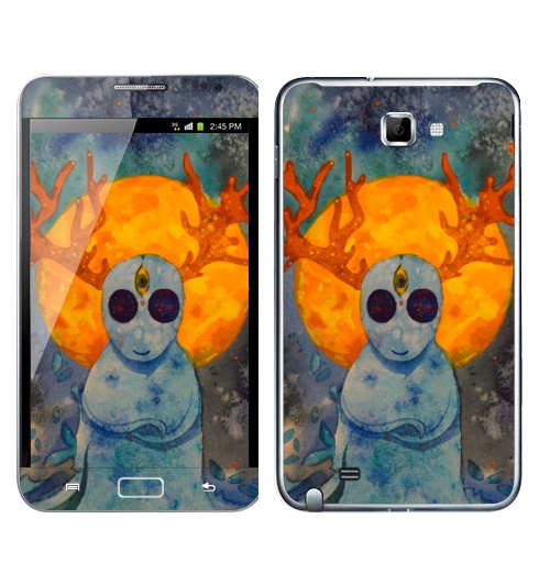 Наклейка на Телефон Samsung Galaxy Note Дух,  купить в Москве – интернет-магазин Allskins, дух, привидение, олень, призрак, луна, желтое, голубой, космос, звезда