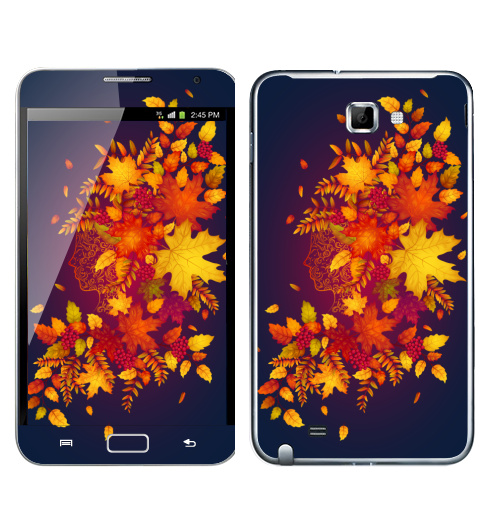 Наклейка на Телефон Samsung Galaxy Note Дух осени,  купить в Москве – интернет-магазин Allskins, осень, листья, рыжий, девушка, рябина, деревья, природа, винтаж, лес