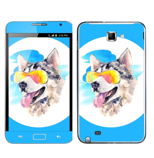 Наклейка на Телефон Samsung Galaxy Note Хаски сноубордист,  купить в Москве – интернет-магазин Allskins, крутые животные, мило, животные, персонажи, собаки, хаски, акварель, детские, соба, милые животные