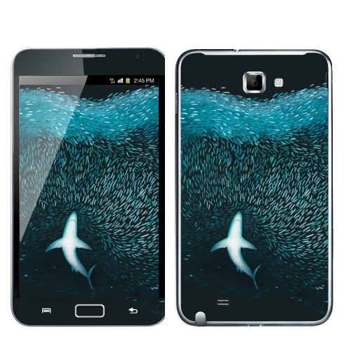 Наклейка на Телефон Samsung Galaxy Note Акула с рыбками,  купить в Москве – интернет-магазин Allskins, акула, морская, рыба, животные, графика, голубой, океаны, глубина, бирюзовый