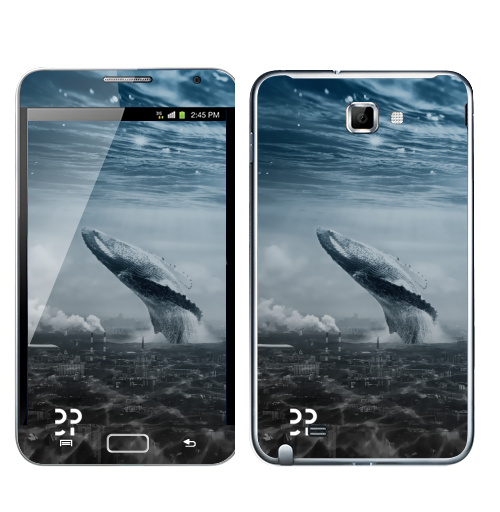 Наклейка на Телефон Samsung Galaxy Note Кит в мегаполисе,  купить в Москве – интернет-магазин Allskins, мегаполис, киты, эвентумпремо, футуризм, будущее