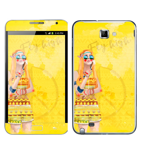 Наклейка на Телефон Samsung Galaxy Note Девушка Хиппи,  купить в Москве – интернет-магазин Allskins, девушка, лето, желтый, оранжевый, хиппи, очки, рыжая, любовь, солнце