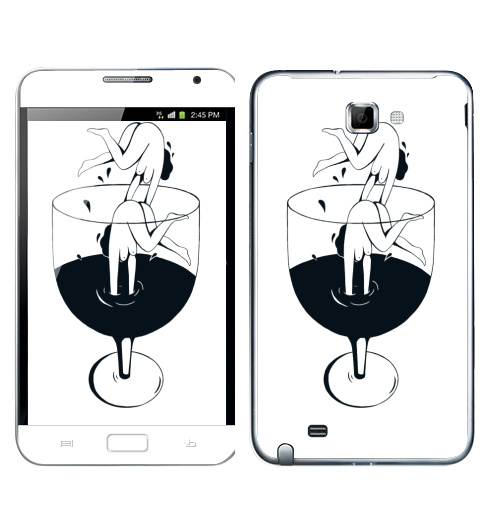 Наклейка на Телефон Samsung Galaxy Note Винишко,  купить в Москве – интернет-магазин Allskins, черно-белое, девушка, графика, вино