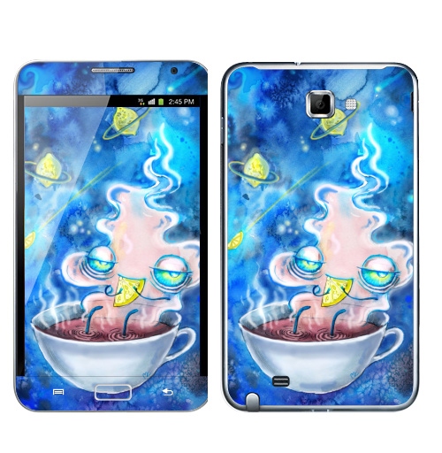 Наклейка на Телефон Samsung Galaxy Note Чайная вселенная,  купить в Москве – интернет-магазин Allskins, иллюстация, акварель, кошка, чай и кофе, чайник, синий, фэнтези, магия, волшебные