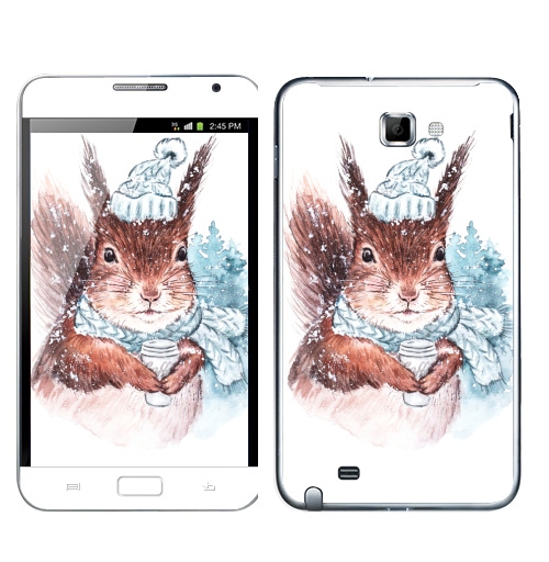 Наклейка на Телефон Samsung Galaxy Note Зимняя белка,  купить в Москве – интернет-магазин Allskins, холод, мило, животные, новый год, зима, акварель, белка