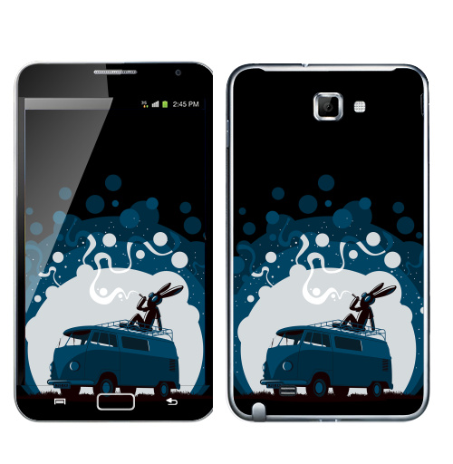 Наклейка на Телефон Samsung Galaxy Note Night Scene '11,  купить в Москве – интернет-магазин Allskins, 300 Лучших работ, крыша, sfsf, синий, заяц, дым, ночь, Фольксваген, черный