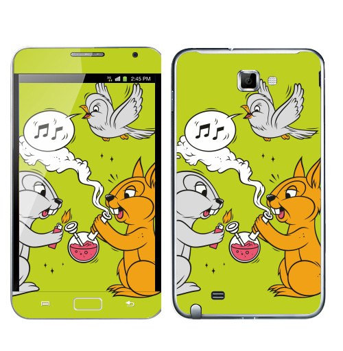 Наклейка на Телефон Samsung Galaxy Note Funny friends,  купить в Москве – интернет-магазин Allskins, заяц, белка, дружба, дым, кальян, ноты, птицы