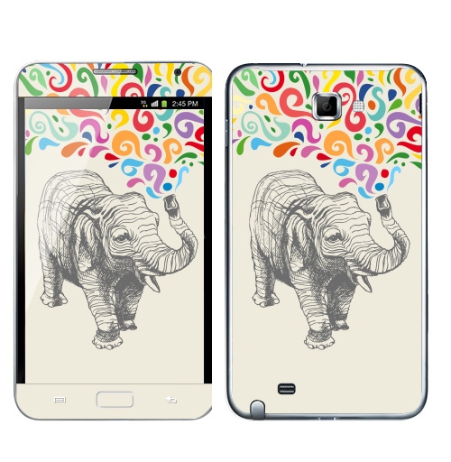 Наклейка на Телефон Samsung Galaxy Note Слон,  купить в Москве – интернет-магазин Allskins, 300 Лучших работ, животные, графика, брызги, слоны, разноцветное, фонтан