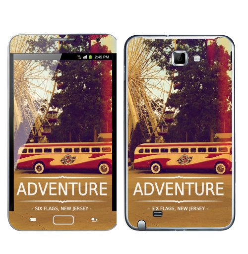Наклейка на Телефон Samsung Galaxy Note Adventure,  купить в Москве – интернет-магазин Allskins, надписи на английском, типографика, автомобиль, NY, приключения, природа, текстура, джерси, Америка